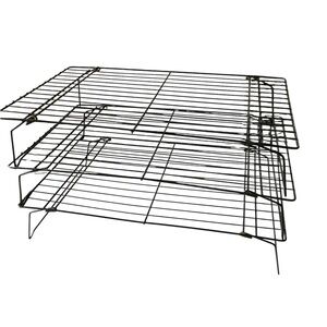 Lot 3 Stackable Cooling Racks Shelves Black Coated Metal Folds Up Flat